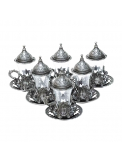 Армуды чайный сервиз в восточном стиле на 6 персон , темное серебро
