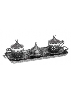 Кофейный сервиз на 2 персоны для кофе по-турецки, темное серебро