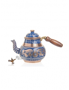Медный чайник расписной ручной работы , 400 мл, синий, Турция