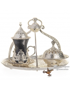 Армуды чайный сервиз в восточном стиле на 1 персону на подносе с лукумницей "Королевский" , серебро